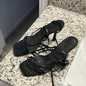 Black ankle lace up heels never worn size 8